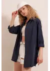 3900 Oversize Uzun Basic Gömlek - Lacivert