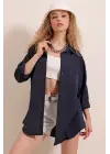 3900 Oversize Uzun Basic Gömlek - Lacivert