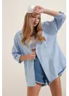 3900 Oversize Uzun Basic Gömlek - Mavi