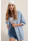 3900 Oversize Uzun Basic Gömlek - Mavi