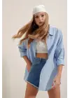 3900 Oversize Uzun Basic Gömlek - Mavi