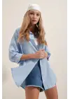 3900 Oversize Uzun Basic Gömlek - Mavi