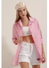 3900 Oversize Uzun Basic Gömlek - Pembe