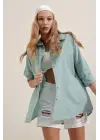 3900 Oversize Uzun Basic Gömlek - Su Yeşili