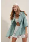 3900 Oversize Uzun Basic Gömlek - Su Yeşili