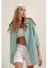 3900 Oversize Uzun Basic Gömlek - Su Yeşili