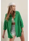 3900 Oversize Uzun Basic Gömlek - Yeşil