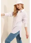 3952 Arkası Düğmeli Boyfriend Gömlek - Beyaz