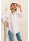 3952 Arkası Düğmeli Boyfriend Gömlek - Beyaz