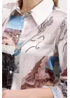 3964 Hafif Dökümlü Saten Gömlek - A.Bej