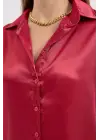 3964 Hafif Dökümlü Saten Gömlek - A.Bordo