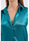 3964 Hafif Dökümlü Saten Gömlek - A.Yeşil
