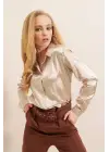 3964 Hafif Dökümlü Saten Gömlek - Bej