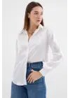3964 Hafif Dökümlü Saten Gömlek - Beyaz