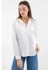 3964 Hafif Dökümlü Saten Gömlek - Beyaz