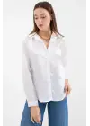 3964 Hafif Dökümlü Saten Gömlek - Beyaz