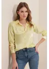 3964 Hafif Dökümlü Saten Gömlek - B.Sarı