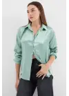 3964 Hafif Dökümlü Saten Gömlek - Çağla