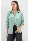 3964 Hafif Dökümlü Saten Gömlek - Çağla