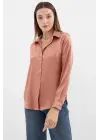 3964 Hafif Dökümlü Saten Gömlek - Camel