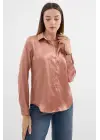3964 Hafif Dökümlü Saten Gömlek - Camel