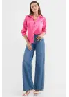3964 Hafif Dökümlü Saten Gömlek - Fuşya