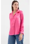 3964 Hafif Dökümlü Saten Gömlek - Fuşya
