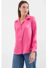 3964 Hafif Dökümlü Saten Gömlek - Fuşya