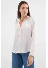 3964 Hafif Dökümlü Saten Gömlek - Krem