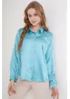 3964 Hafif Dökümlü Saten Gömlek - Mint