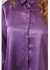 3964 Hafif Dökümlü Saten Gömlek - Mor