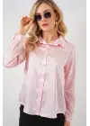 3964 Hafif Dökümlü Saten Gömlek - Pembe