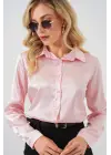 3964 Hafif Dökümlü Saten Gömlek - Pembe