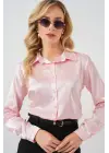 3964 Hafif Dökümlü Saten Gömlek - Pembe