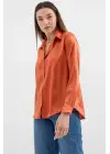 3964 Hafif Dökümlü Saten Gömlek - Turuncu