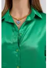 3964 Hafif Dökümlü Saten Gömlek - Yeşil