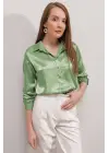 3964 Hafif Dökümlü Saten Gömlek - Y.Yeşil