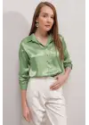 3964 Hafif Dökümlü Saten Gömlek - Y.Yeşil