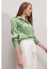 3964 Hafif Dökümlü Saten Gömlek - Y.Yeşil