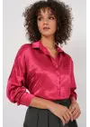 3985 Oversize Saten Gömlek - Bordo