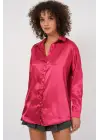 3985 Oversize Saten Gömlek - Bordo