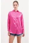 3985 Oversize Saten Gömlek - Fuşya