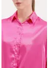 3985 Oversize Saten Gömlek - Fuşya