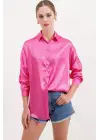 3985 Oversize Saten Gömlek - Fuşya