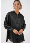 3985 Oversize Saten Gömlek - Siyah