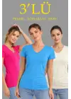 3lü V Yaka Tişört – Kısa Kollu Yazlık Slim Fit Body - Pembe, Açık Mavi, Ekru