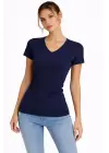3lü V Yaka Tişört – Kısa Kollu Yazlık Slim Fit Body - Toz Pembe, Lacivert, Hardal