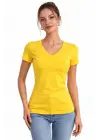 3lü V Yaka Tişört – Kısa Kollu Yazlık Slim Fit Body - Toz Pembe, Sarı, Turkuvaz