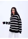 43111 TRİKO ÇİZGİLİ SALAŞ KAZAK-SİYAH-EKRU