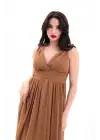 Omarı Modern Asimetrik Kesim Kahve Elbise